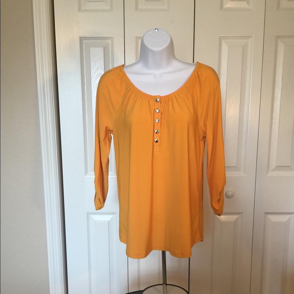 Buttoned Yellow Notations Blouse- NWT!